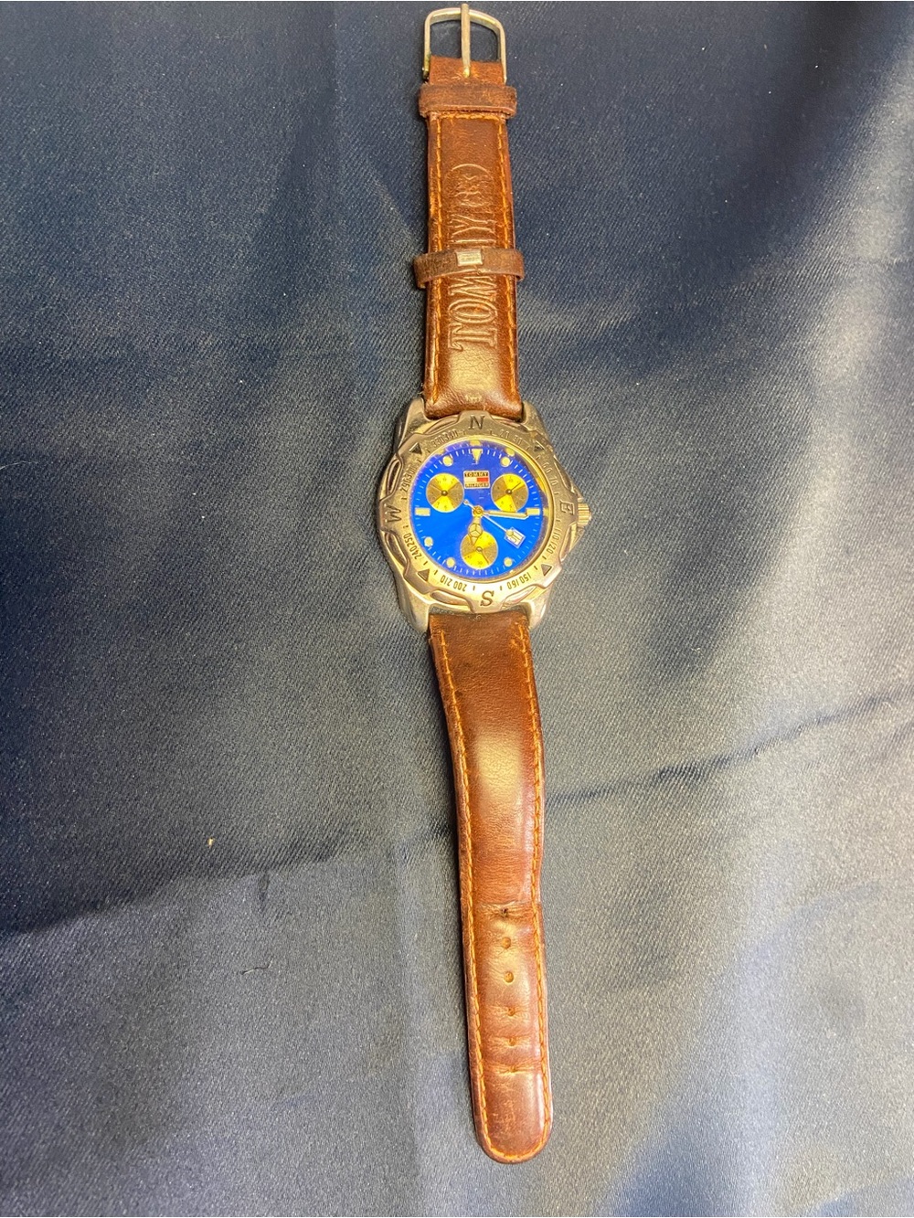 Tommy Hilfiger Brown Leather Strap Watch with Blue Dial